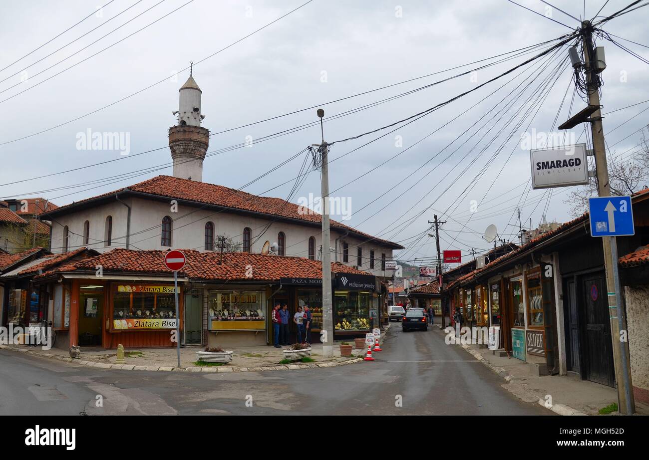 The town of Novi Pazar in the historical region of Sandzak, Serbia: view of the Arap mosque (Arap dzamija) and the old Ottoman Bazar Stock Photo