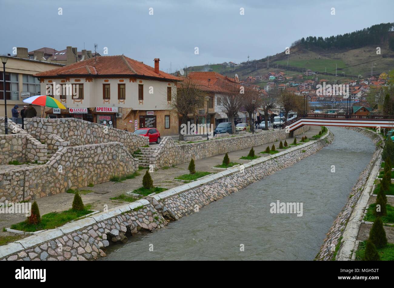 The town of Novi Pazar in the historical region of Sandzak, Serbia: the Raska river in the center Stock Photo