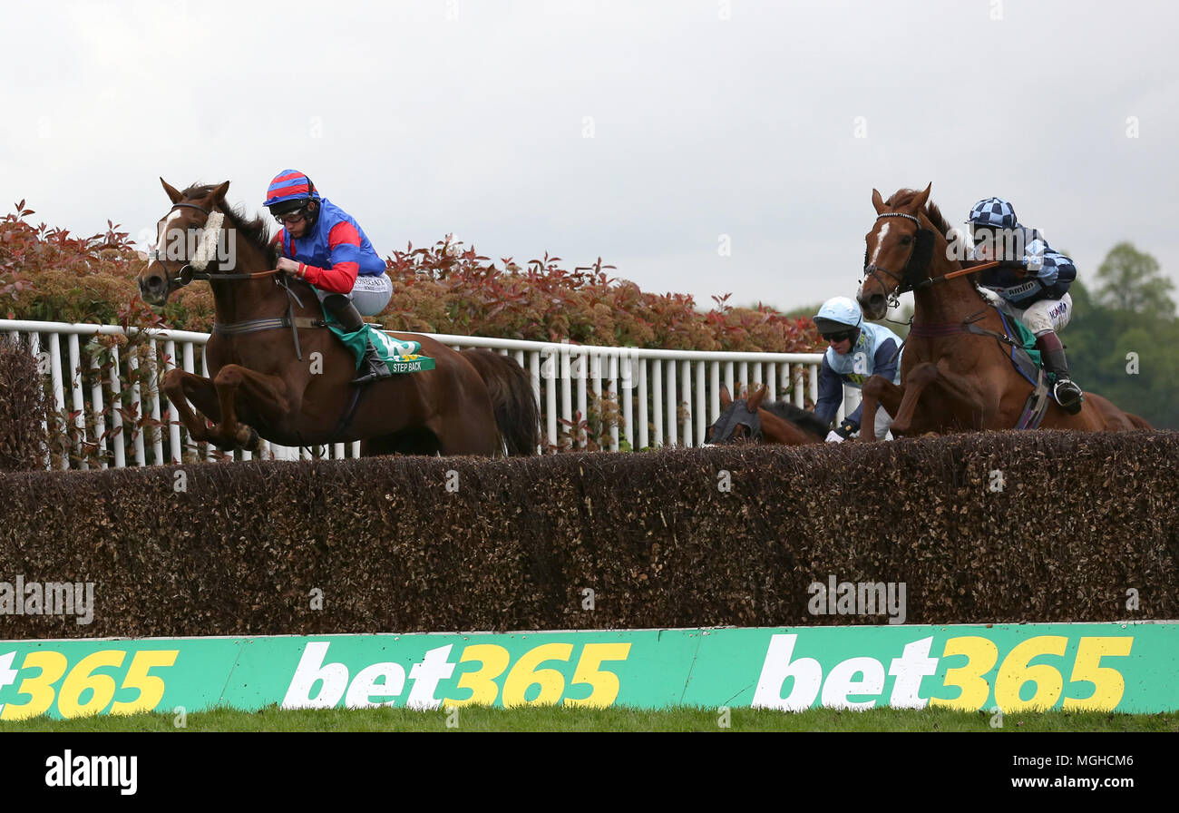 Step Back ridden by Jamie Moore (left) clear an early fence before ...