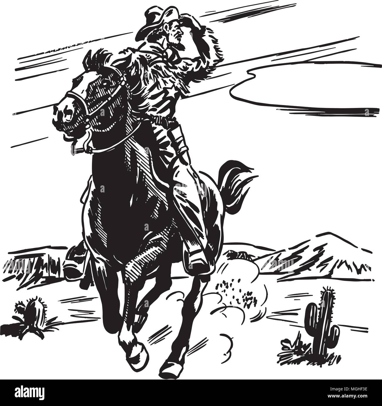 Sheriff On Horse - Retro Clipart Illustration Stock Vector