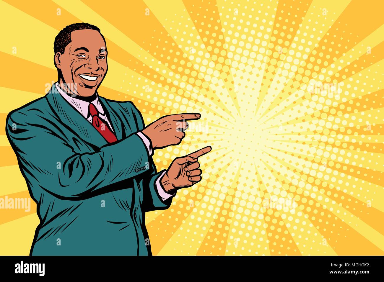African businessman pointing finger at the side Stock Vector
