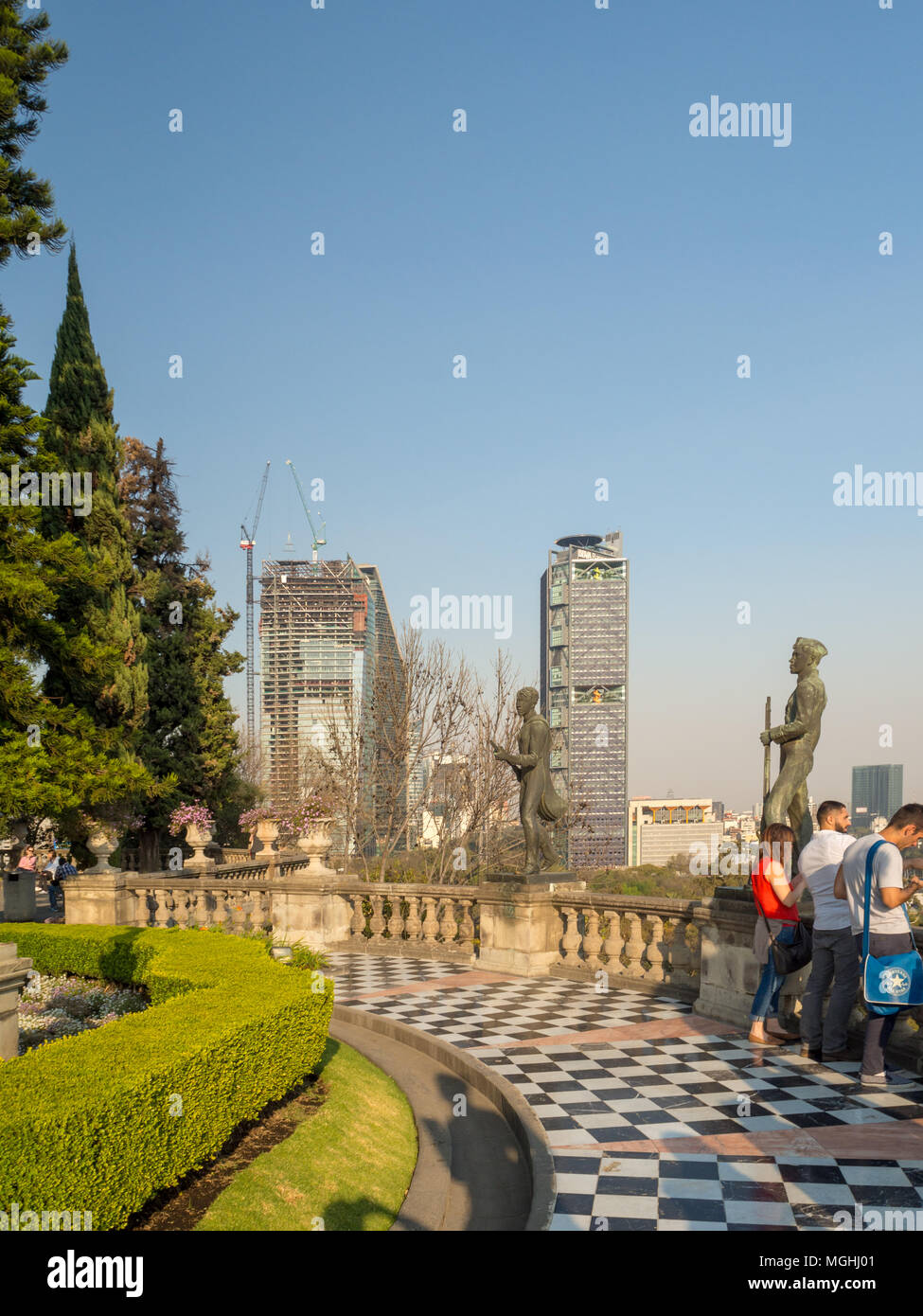 Mexico City, Central America [Colonial Chapultepec Castle views of Mexico City, hill, park, buildings] Stock Photo