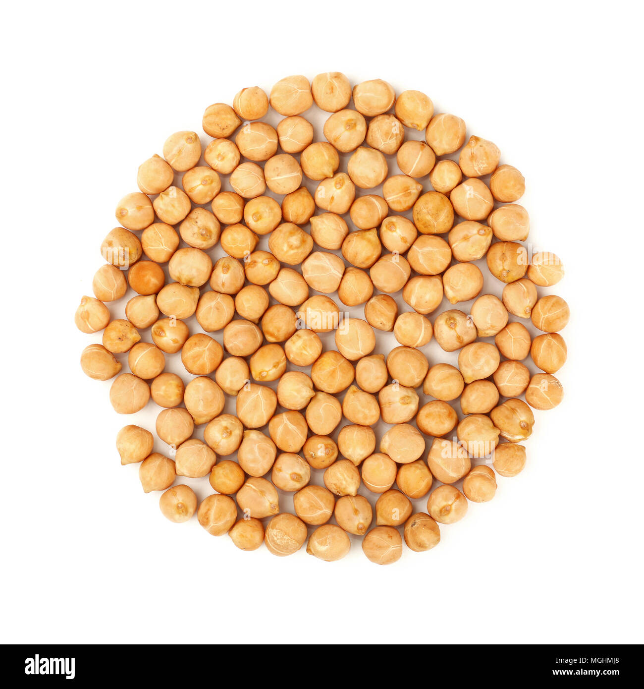 Round shaped dried chickpea beans (Cicer arietinum) isolated on white