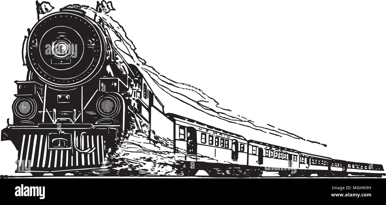 Steam Locomotive - Retro Clipart Illustration Stock Vector