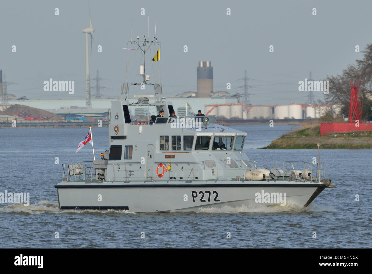 Royal Navy Archer Class P2000 patrol boats on the River Thames in London Stock Photo
