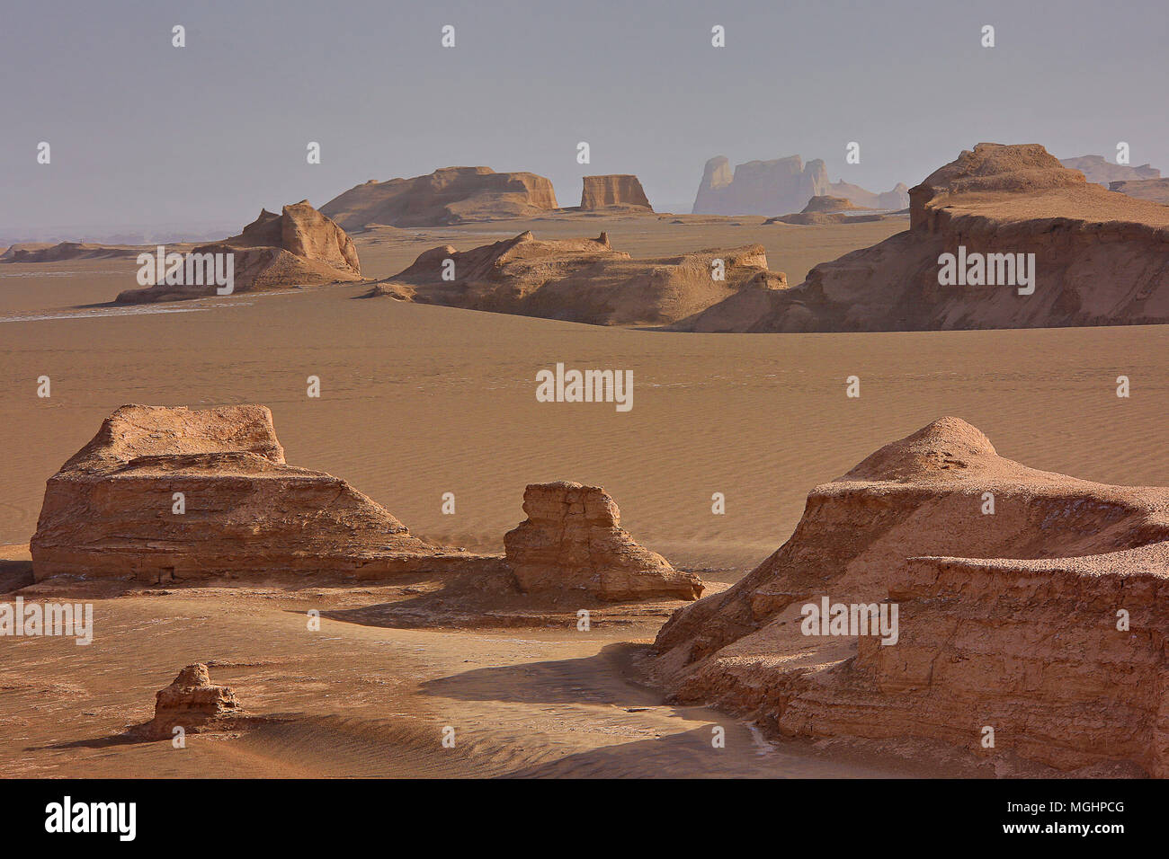 Rock formations known as Kalutes in the Lut Desert, in Iran Stock Photo