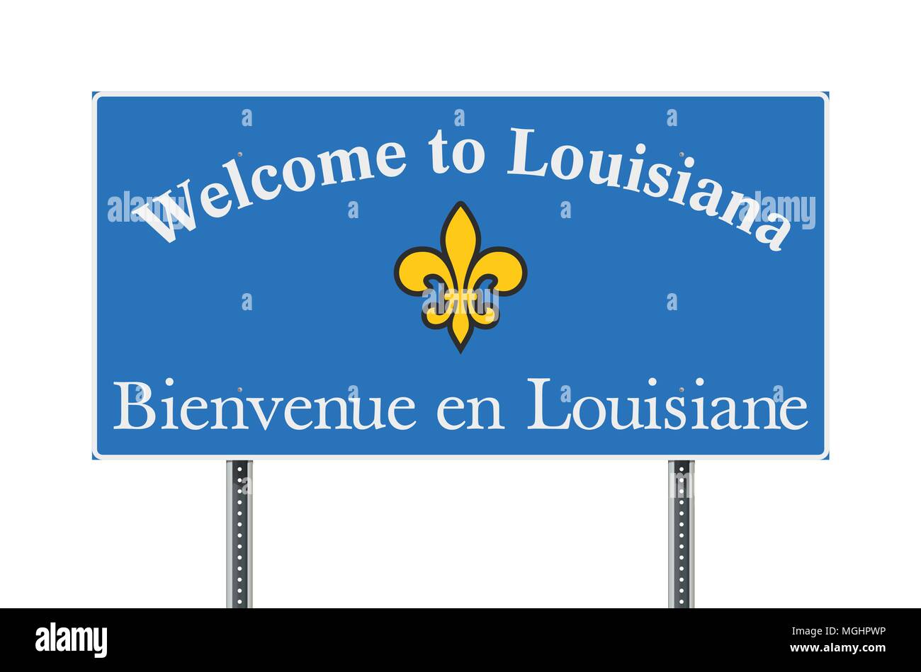 Vector illustration of the Welcome to Louisiana road sign with the French translation Stock Vector
