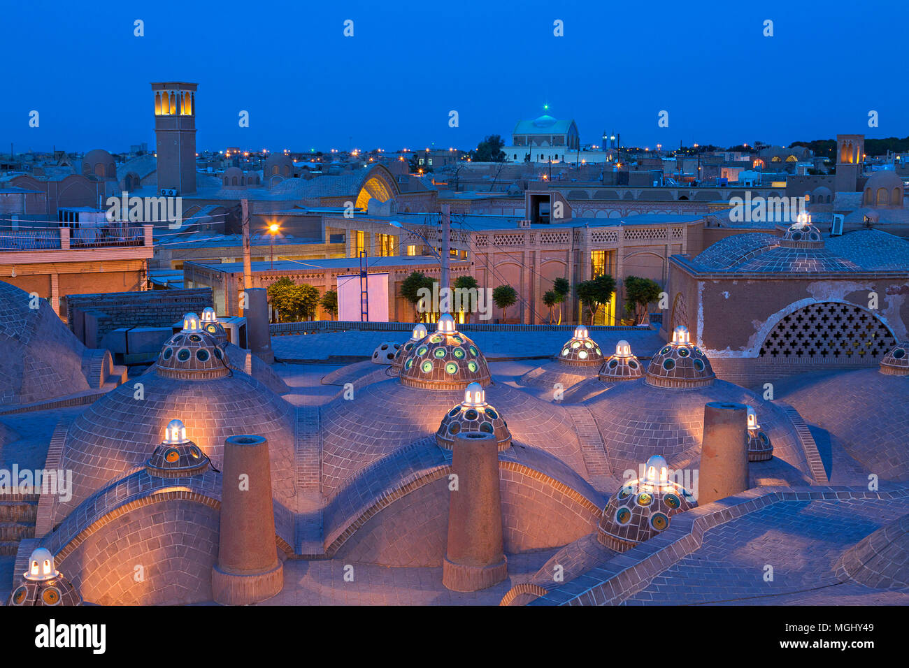 View over the ancient city of Kashan at the twilight, in Iran. Stock Photo