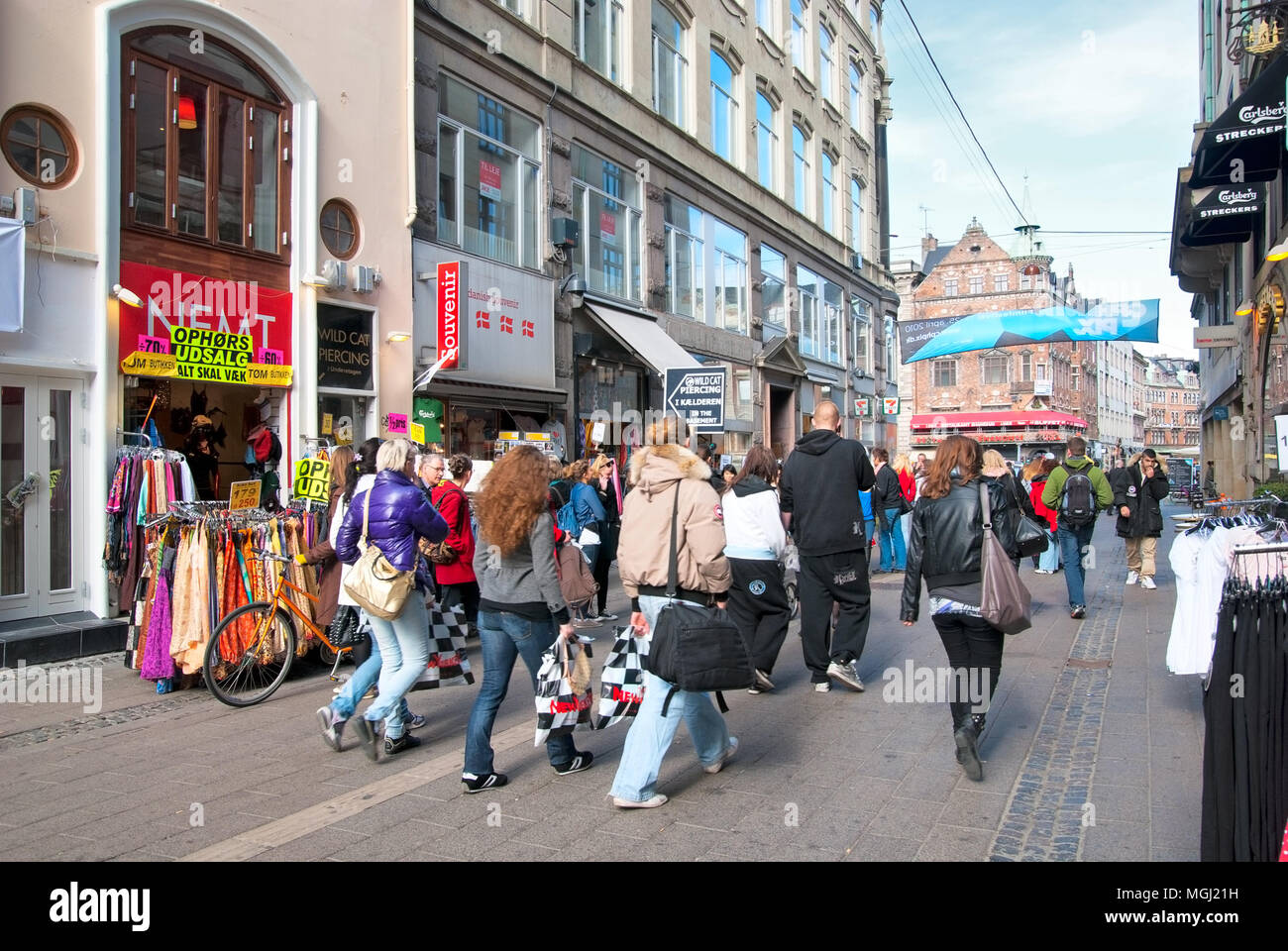 COPENHAGEN, DENMARK APRIL 13, 2010 People on pedestrian zone Stroget