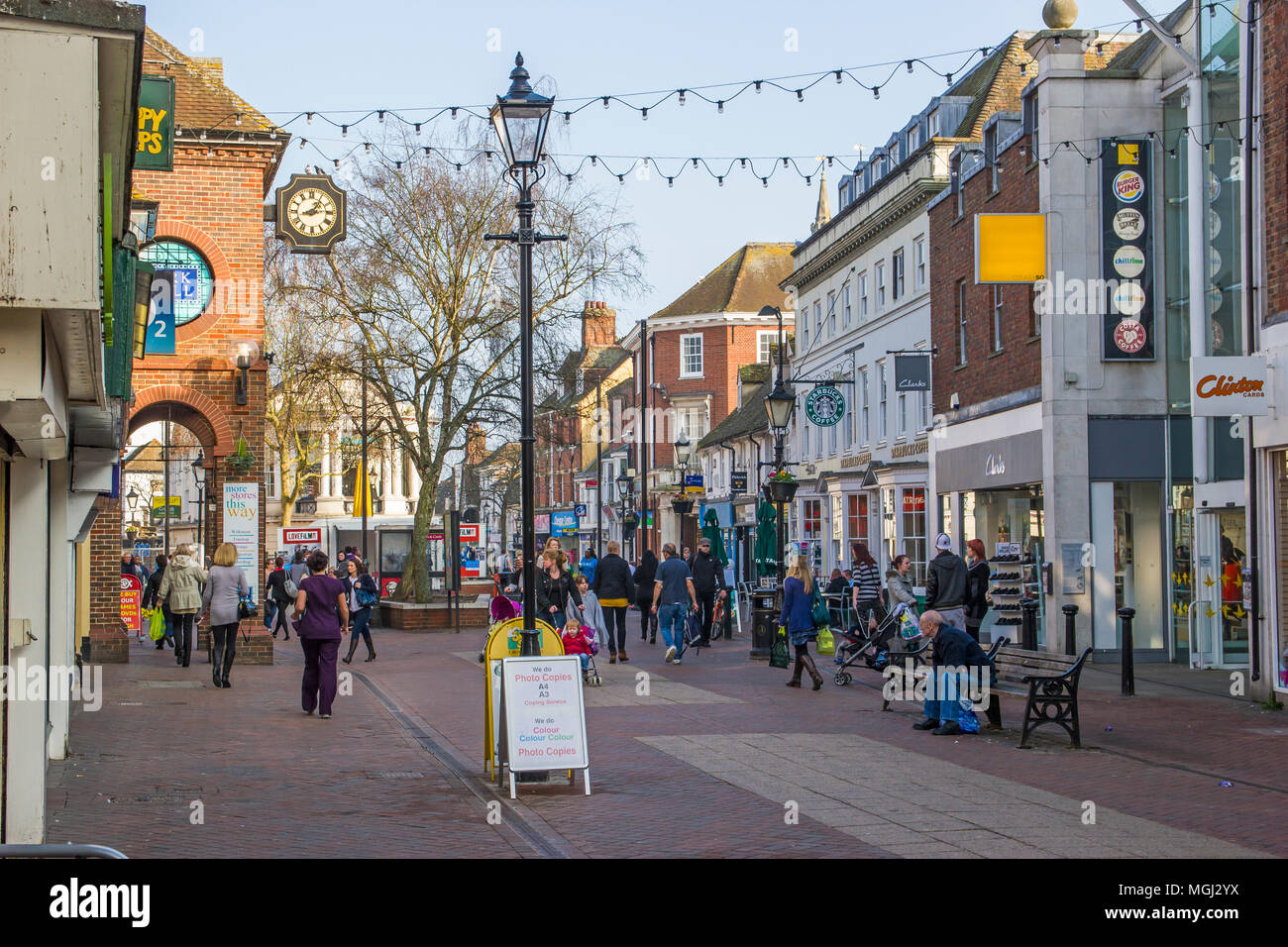 Ashford High Street Shopping Centre Shoppers Ashford Kent England UK Ashford High Street Shopping Centre Shoppers Ashford Kent England UK