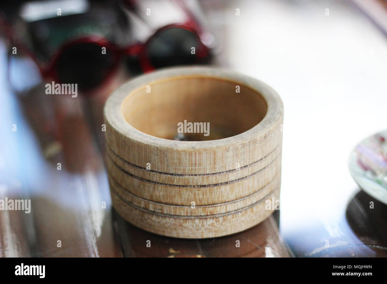 bamboo wood ashtray Stock Photo