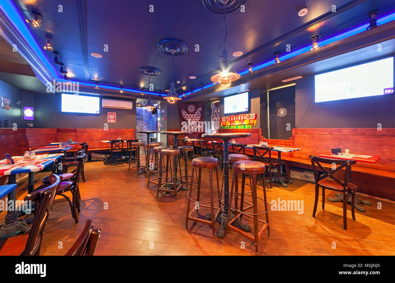 MOSCOW AUGUST 2014 The interior is traditional British pub "Union