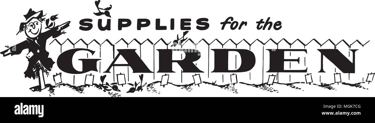 Supplies For The Garden Retro Clipart Banner Stock Vector Art