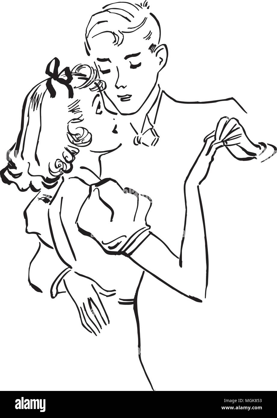 Teen Couple Slow Dancing - Retro Clipart Illustration Stock Vector