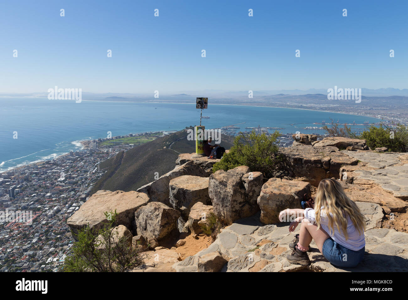 Admiring the view from Lions Head, Cape Town Stock Photo