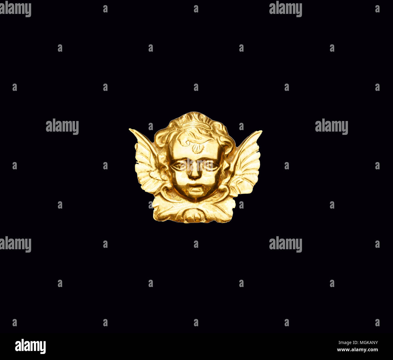 An angel. Metallic gold symbol on black background. Stock Photo