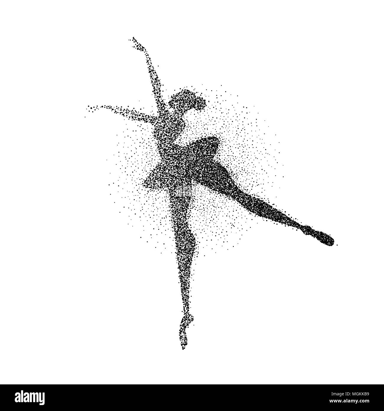 Girl silhouette dancing classic ballet made of particle splash. Ballerina dancer pose in motion. EPS10 vector. Stock Vector