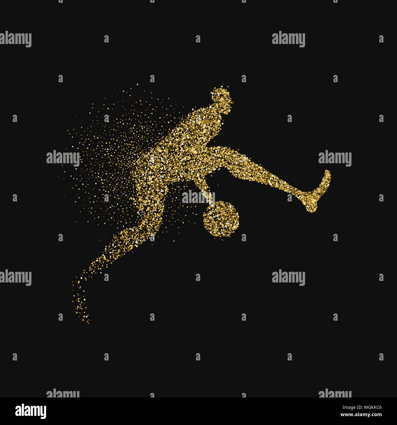 Basketball player silhouette made of gold glitter splash isolated over black background. Golden color athlete man jumping with basket ball. EPS10 vect Stock Vector