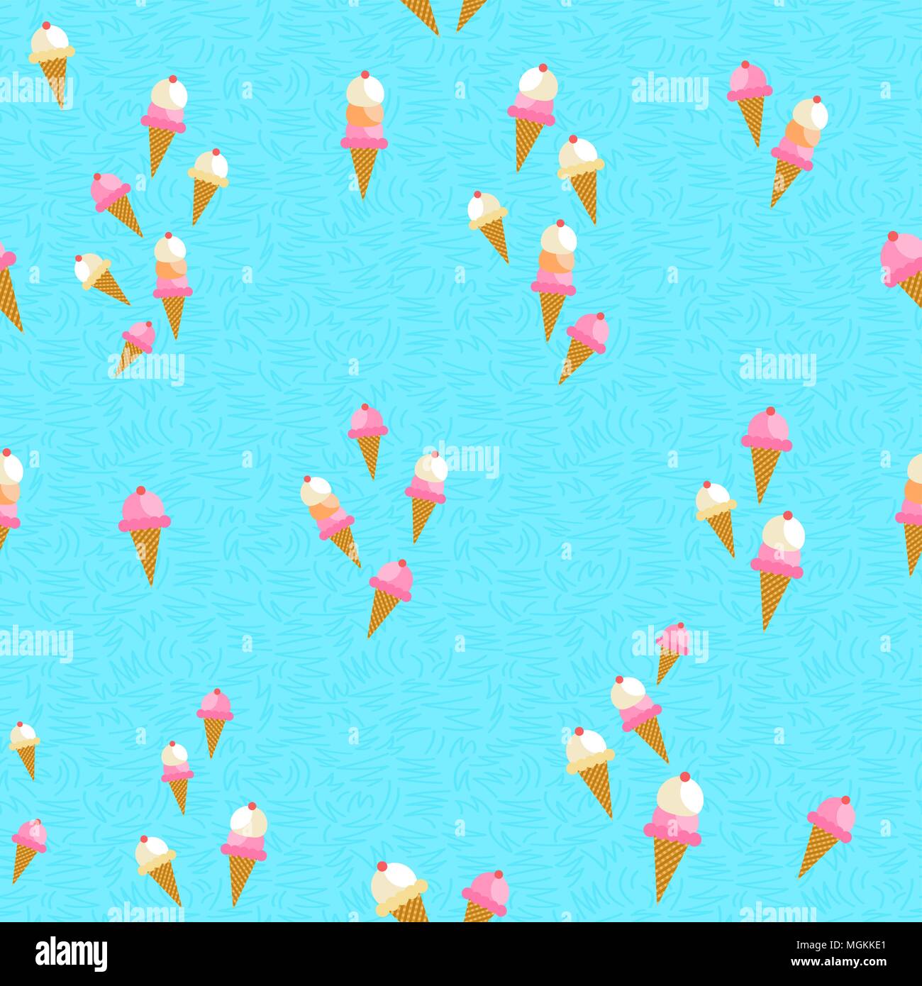 Seamless pattern of cute hand drawn ice cream cones. Summer season food ...