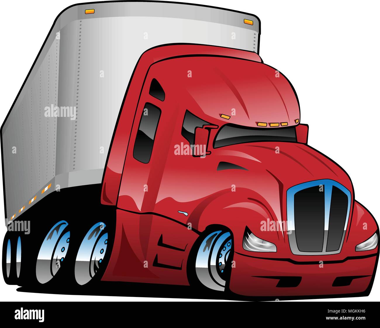 Semi Truck with Trailer Cartoon Vector Illustration Stock Vector