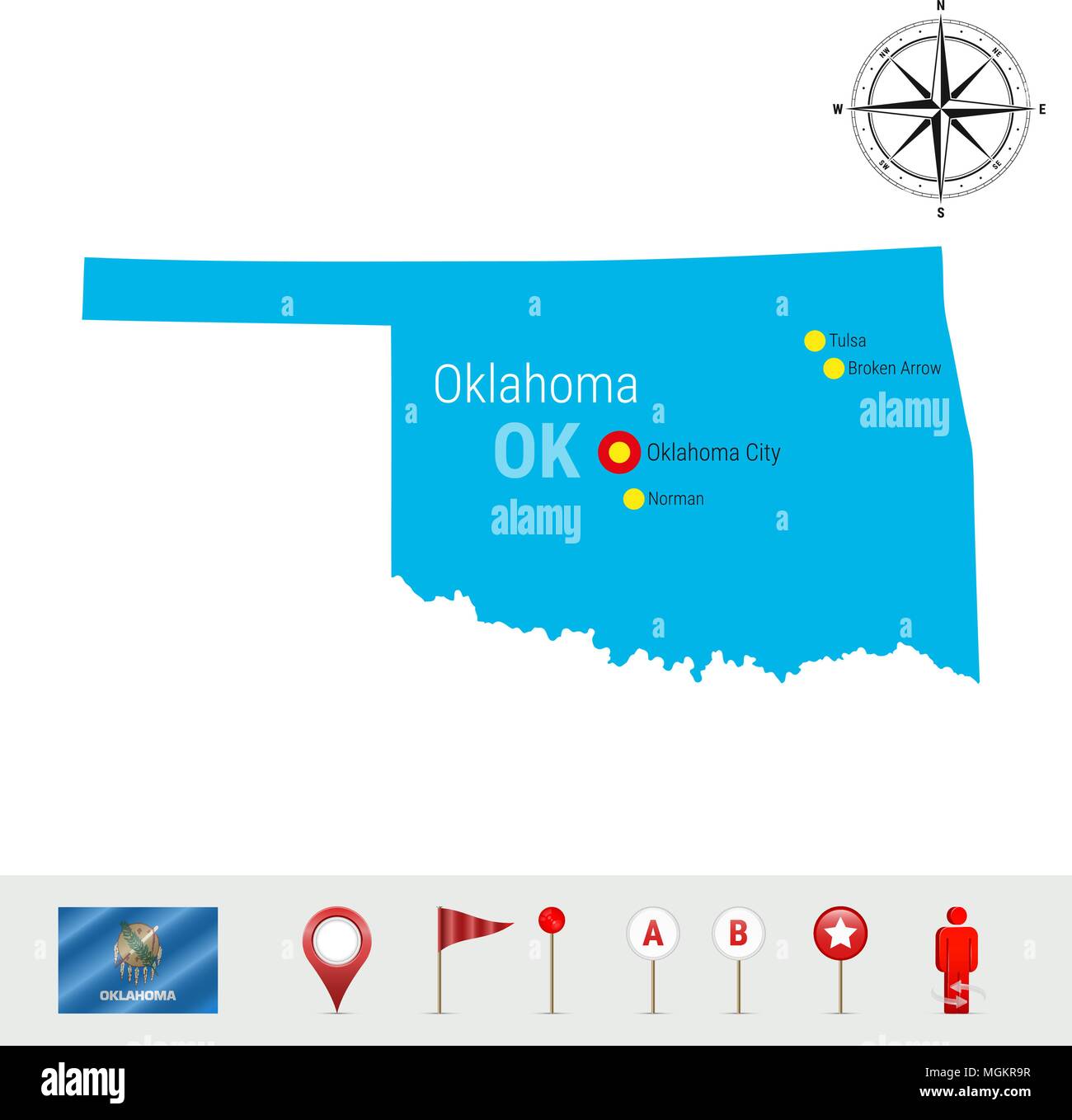 Oklahoma Vector Map Isolated on White Background. High Detailed