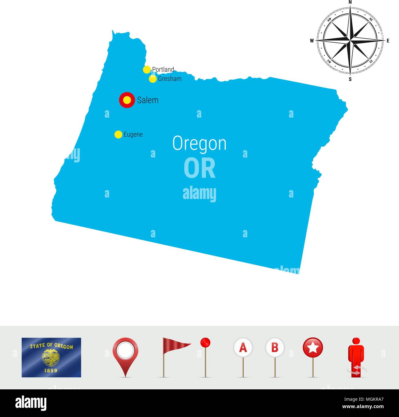 Oregon Vector Map Isolated On White Background High Detailed