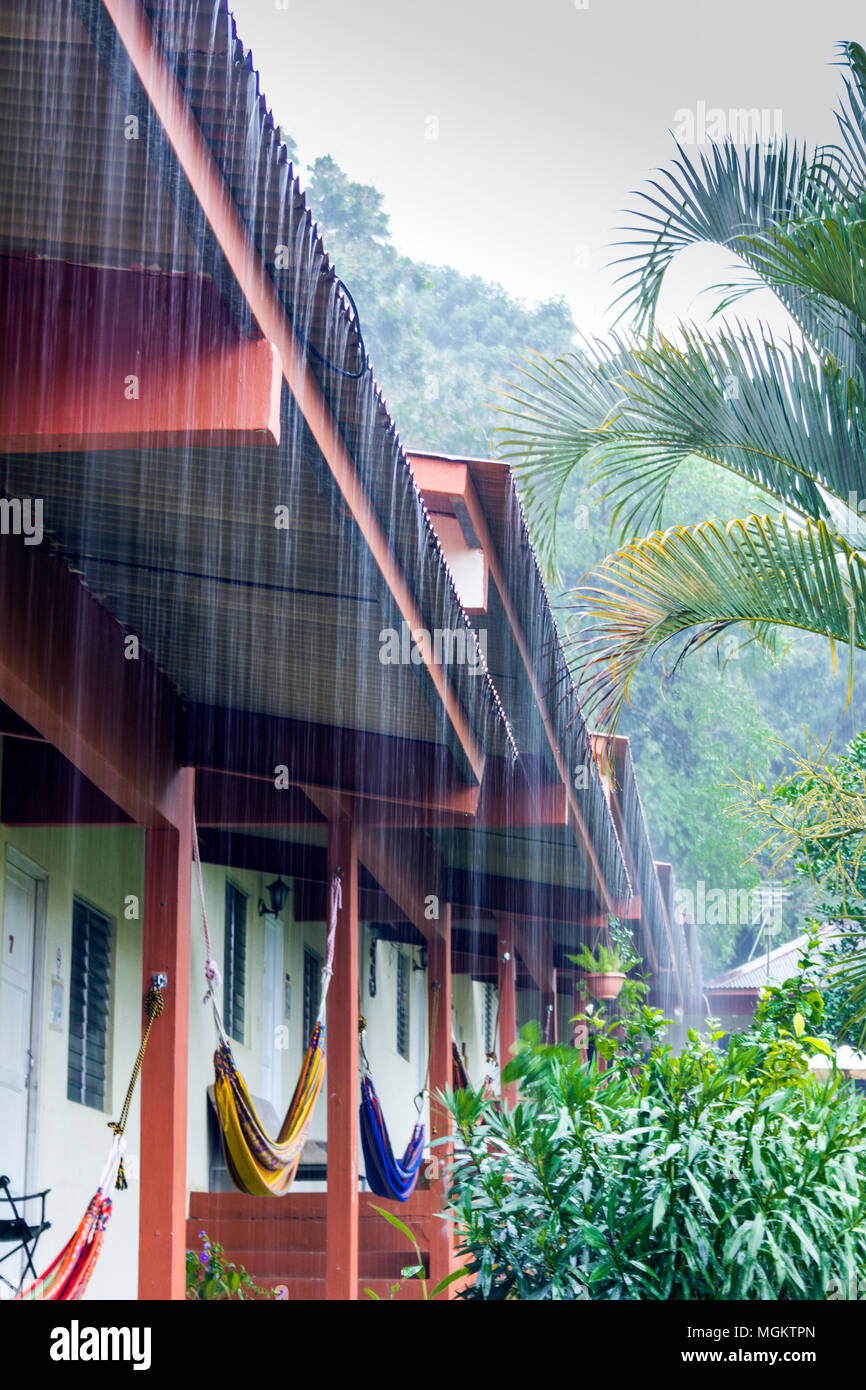 Santa Fe Hotel, Santa Fe, Panama - a torrential downpour during wet season Stock Photo