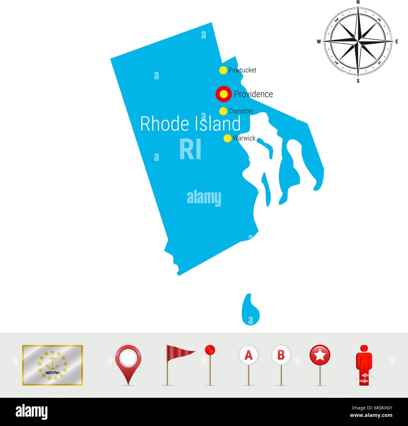Rhode Island Vector Map Isolated on White. High Detailed Silhouette of