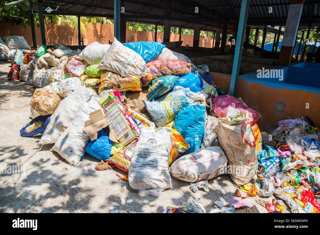 waste plastic bottles and other types of plastic waste at the waste
