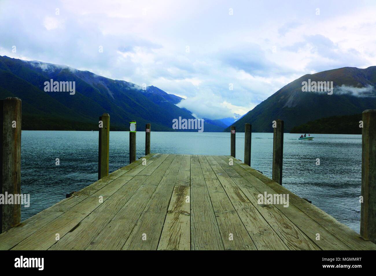 A warf in Nelson Lakes National Park, South Island, New Zealand Stock Photo
