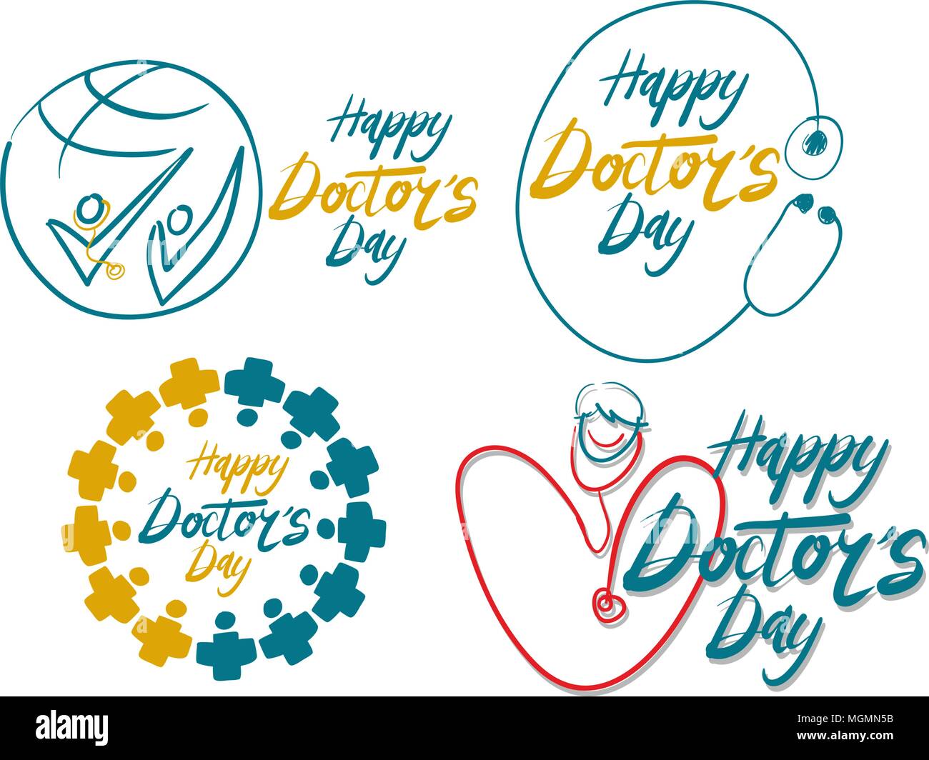 Happy Doctor's Day Template Set Stock Vector