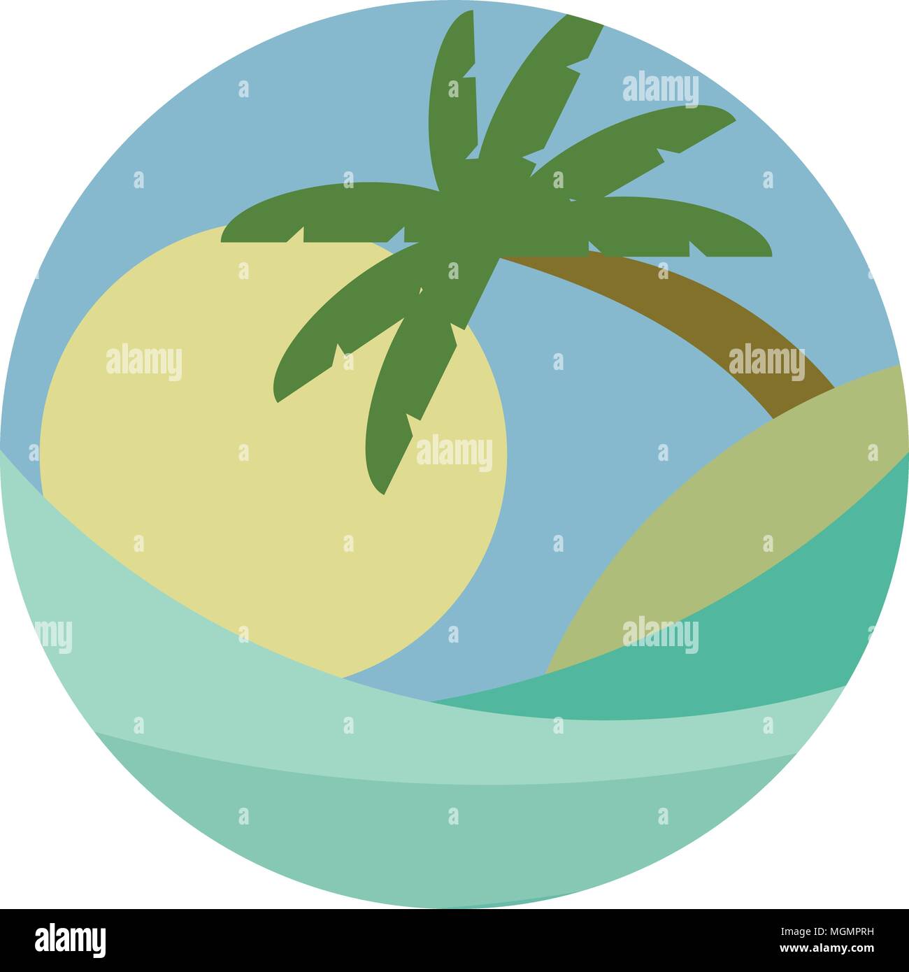 BEACH THEME. Vector illustration of the wave, tropical island in the sea or  ocean, palm trees and the sun. Travel resort concepts Stock Vector Image &  Art - Alamy