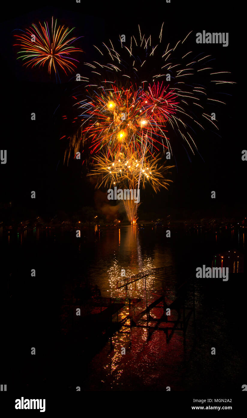 Lake Madison and the City of Madison, South Dakota celebrate the 4th of July with Fireworks