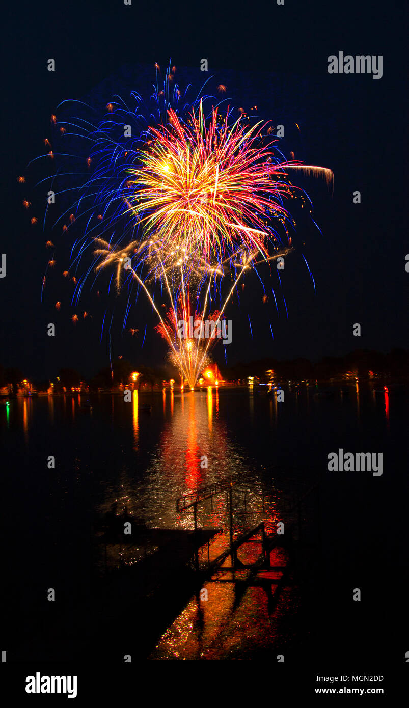 Lake Madison and the City of Madison, South Dakota celebrate the 4th of July with Fireworks