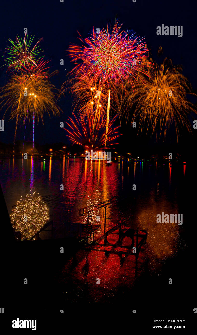 Lake Madison and the City of Madison, South Dakota celebrate the 4th of July with Fireworks