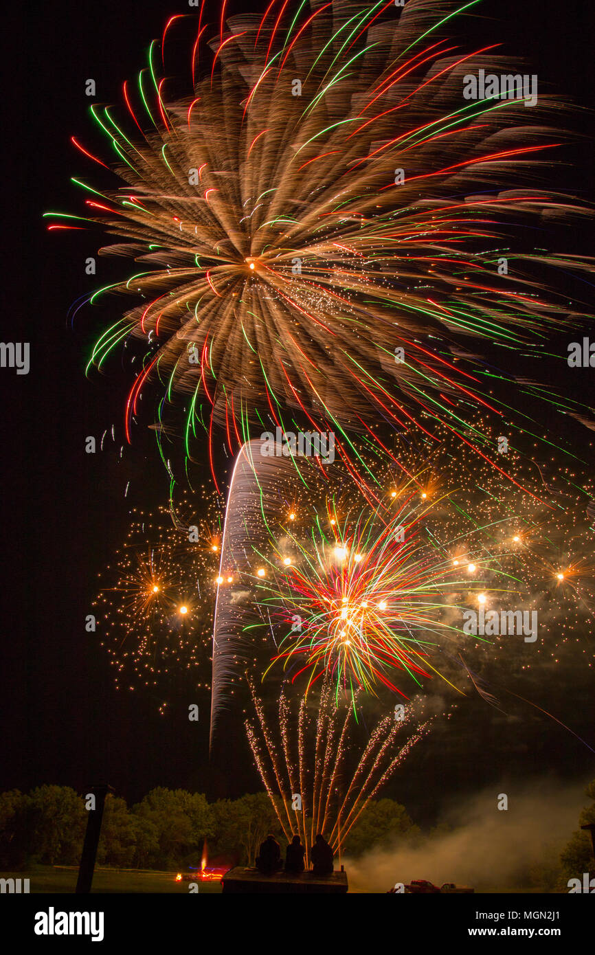 Lake Madison and the City of Madison, South Dakota celebrate the 4th of July with Fireworks