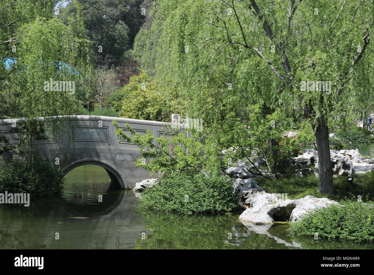Bridge in Japanese Gardens at the Huntington, Los Angeles Stock Photo