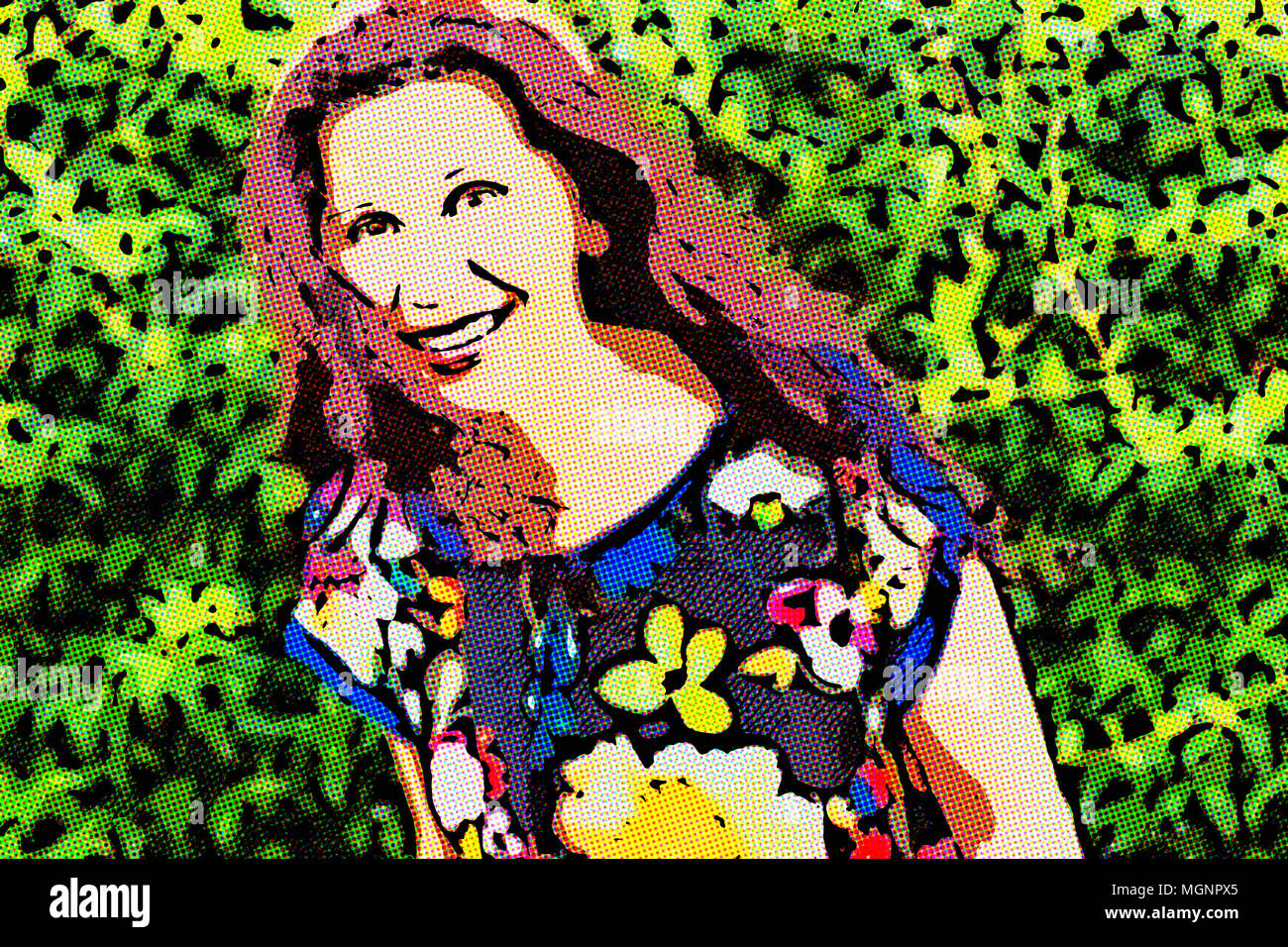 illustration of latin girl smiling in garden Stock Photo - Alamy