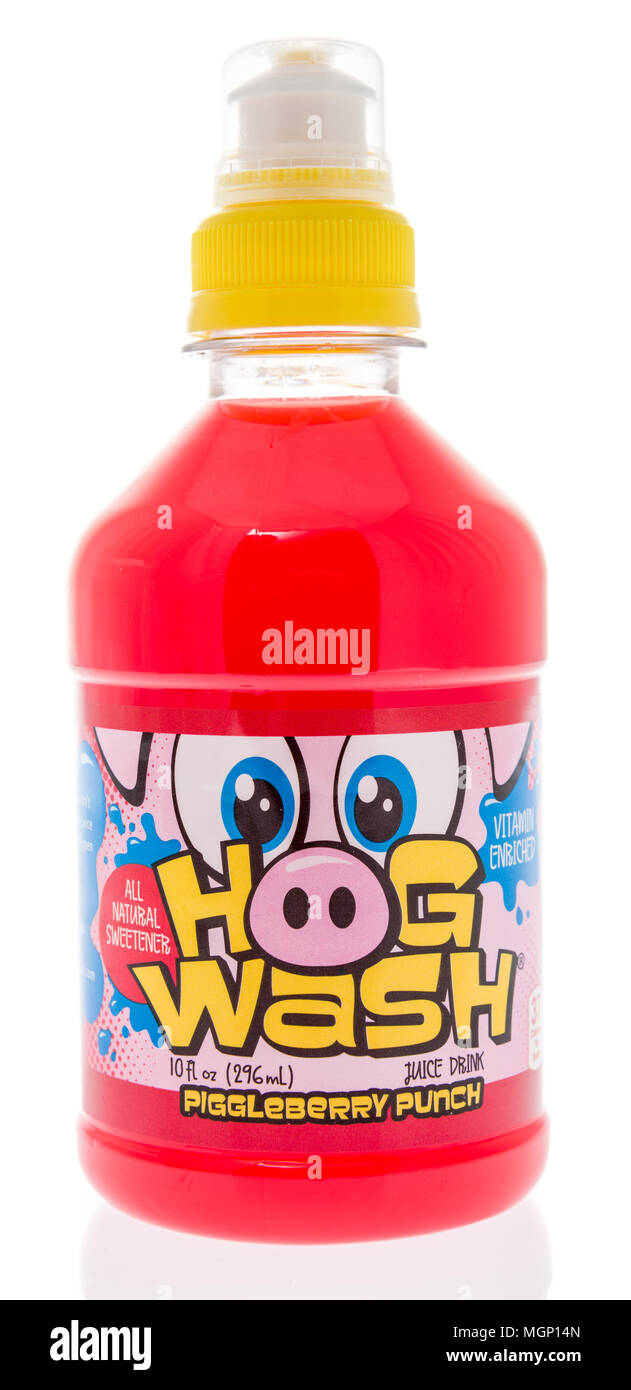 Winneconne, WI 16 April 2018 A bottle of Hog Wash piggleberry punch