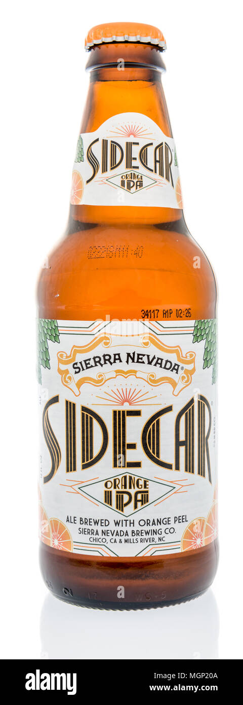 Winneconne, WI -  20 April 2018: A single bottle of Sierra Nevada sice car orange IPA beer on an isolated background. Stock Photo