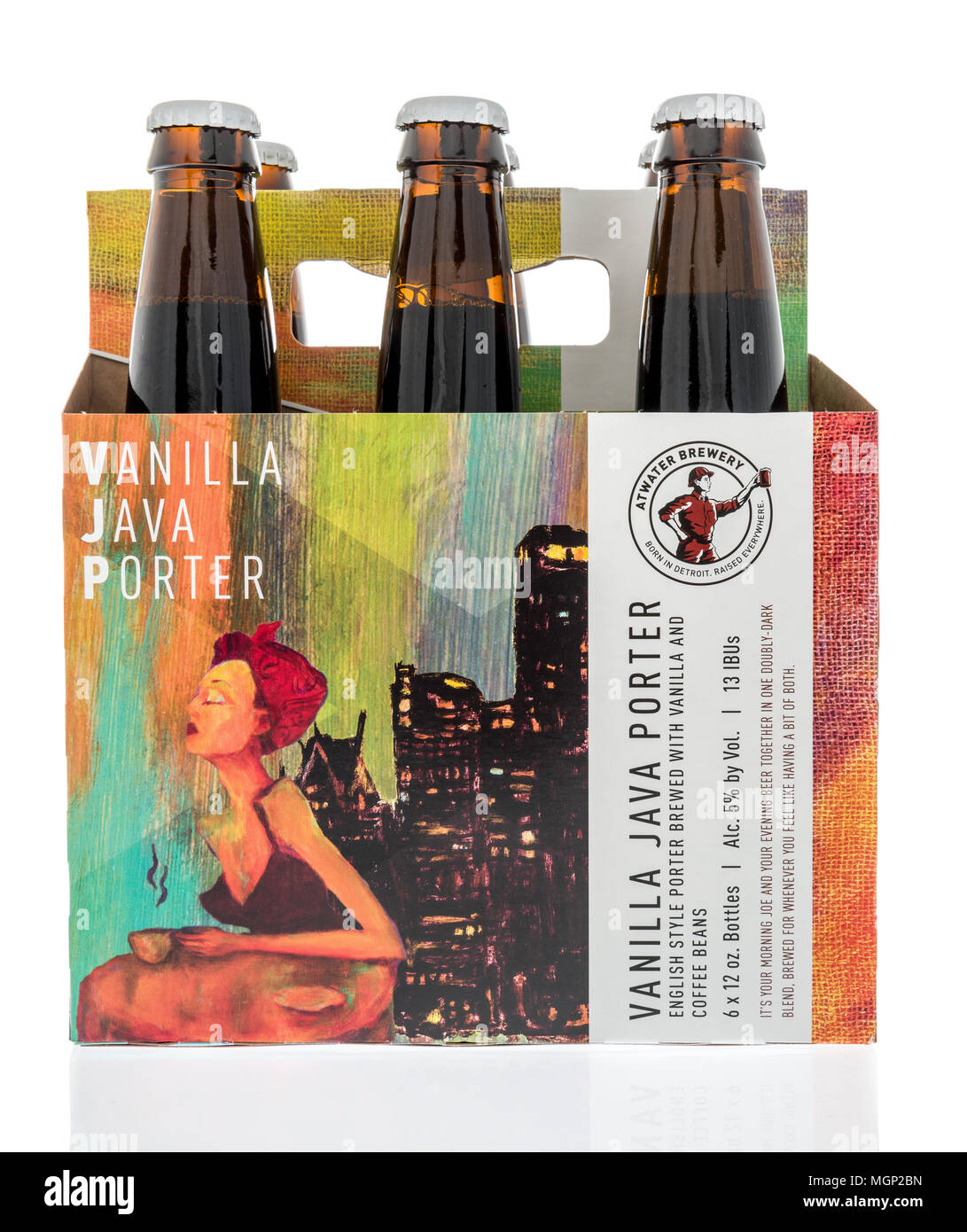 Winneconne, WI 20 April 2018 A six pack of ATwater brewery vanilla java porter beer on an
