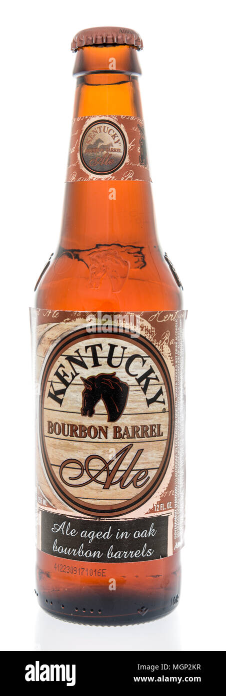 Winneconne, WI -  20 April 2018: A single bottle of Kentucky bourbon barrel ale beer on an isolated background. Stock Photo