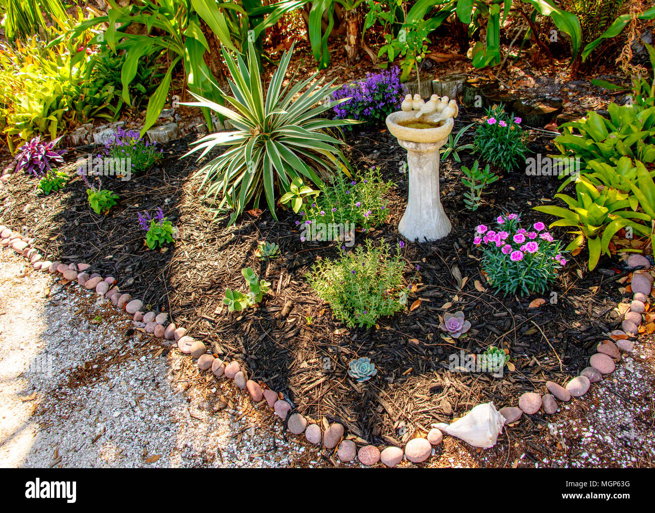Flowers garden bird bath hires stock photography and images Alamy