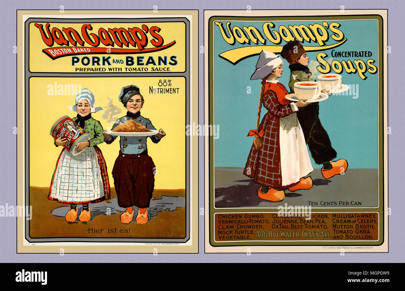 Hans And Lena 1901 Vintage Canned Goods ad combined in one image (poster). Stock Photo