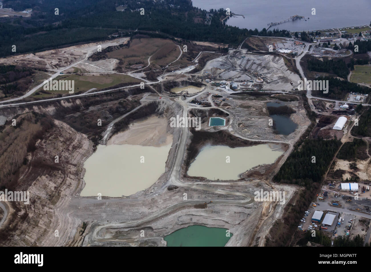 Aerial view of Copper Mine Industry in Sechelt, Sunshine Coast, British