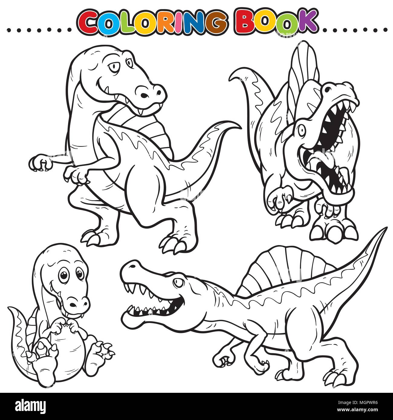 Cartoon Coloring Book Dinosaurs Character Stock