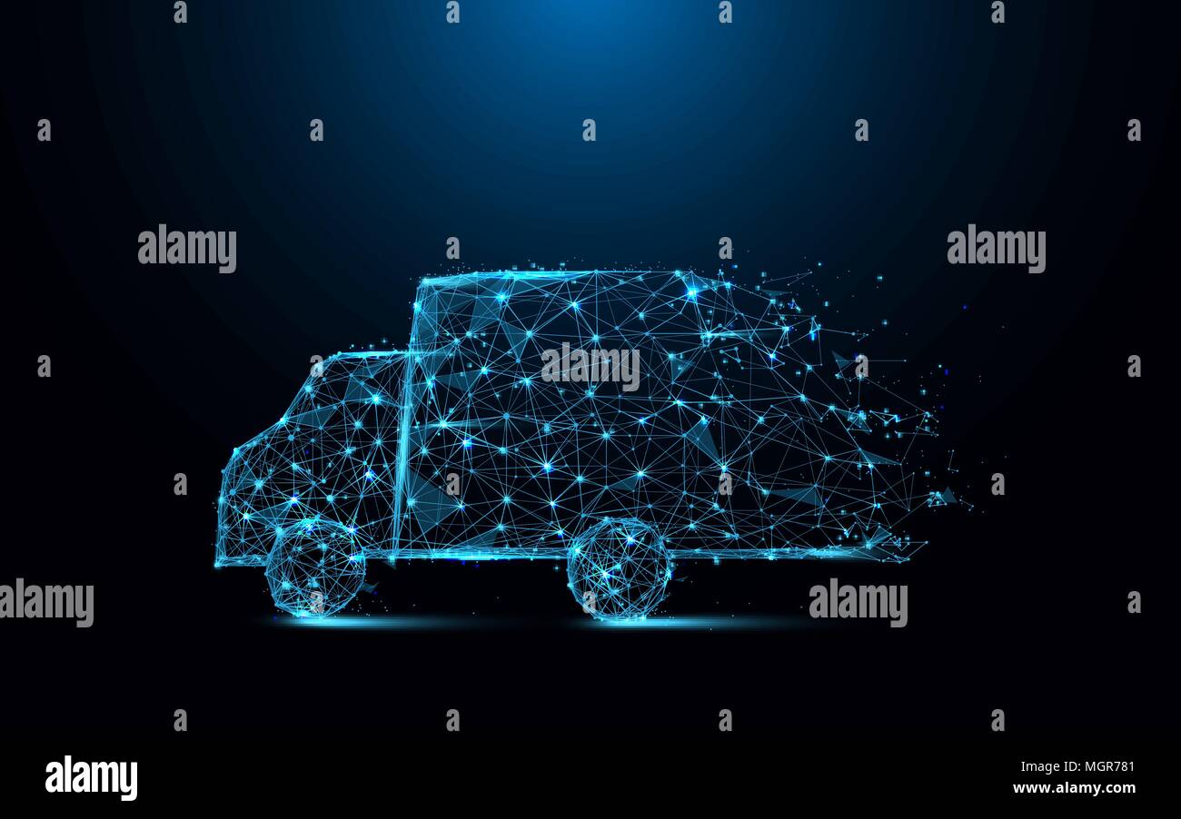 Fast delivery truck icon form lines and triangles, point connecting