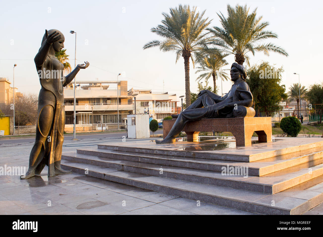 King Shahryar and concubine which tells the stories of his Scheherazade  (stories of a thousand and one nights) Abu Nawas Street .in baghdad , iraq  Stock Photo - Alamy