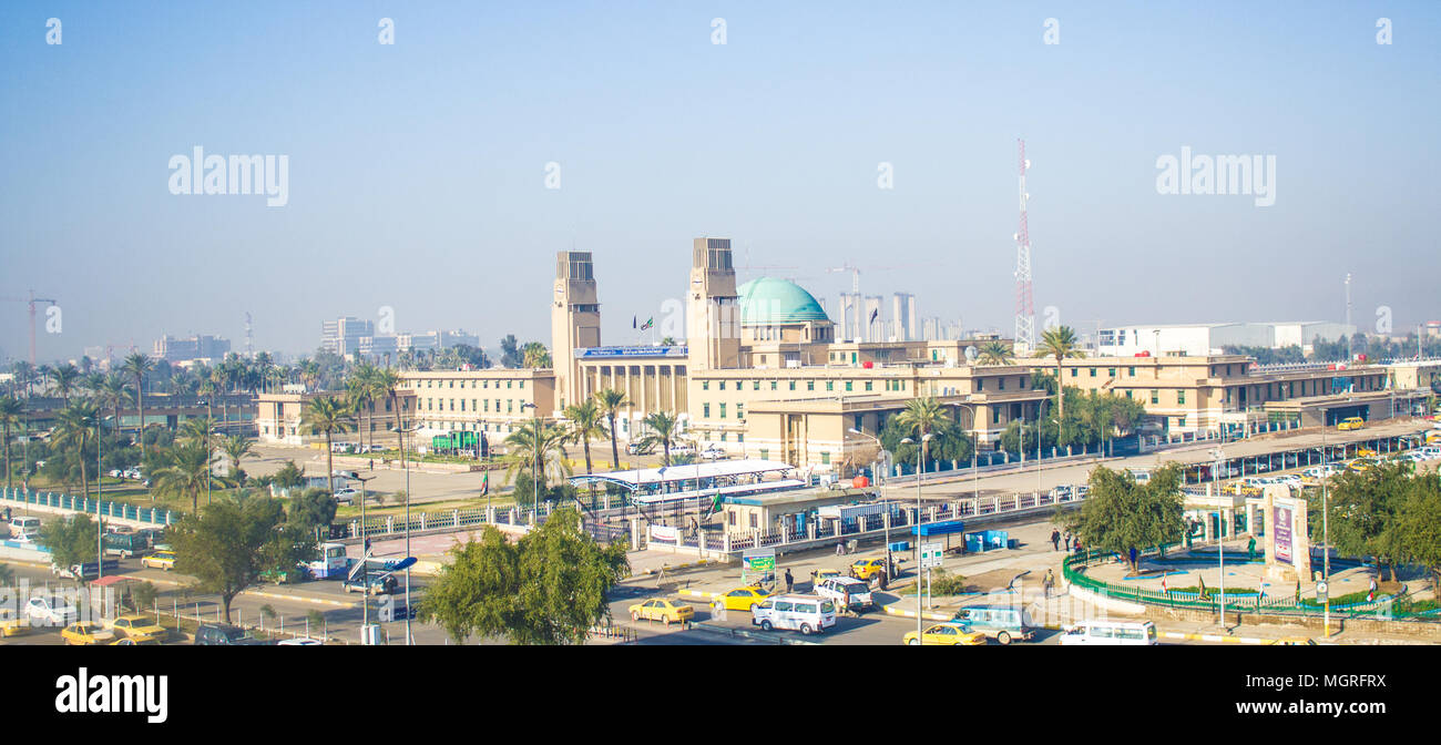 photo of the city of Baghdad, and shows where residential complexes and the Tigris River and bridges. The city of Baghdad, capital of Iraq. Stock Photo