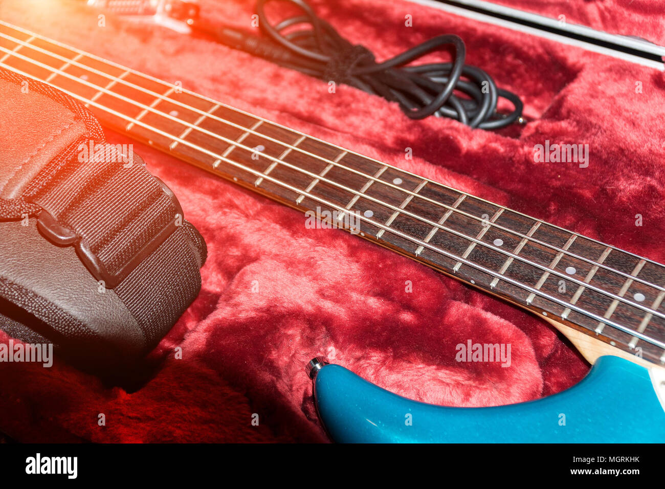 Fourstring bass guitar in case Stock Photo Alamy